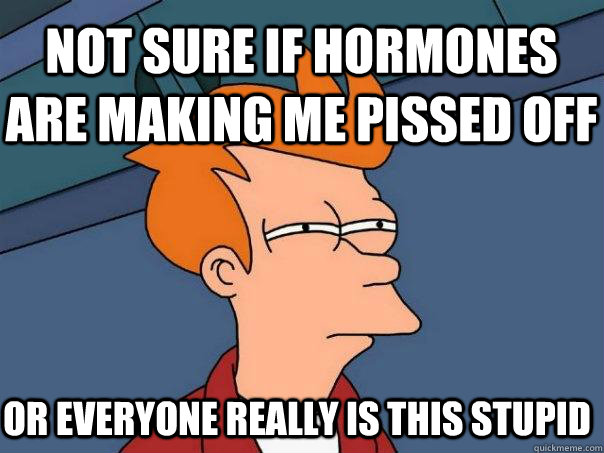 Not sure if hormones are making me pissed off Or everyone really is this stupid - Not sure if hormones are making me pissed off Or everyone really is this stupid  Futurama Fry