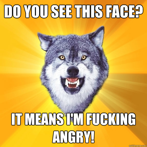 Do you see this face? It means i'm fucking angry!  Courage Wolf