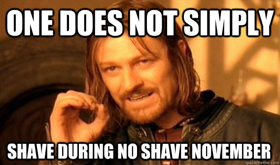 ONE DOES NOT SIMPLY SHAVE DURING NO SHAVE NOVEMBER - ONE DOES NOT SIMPLY SHAVE DURING NO SHAVE NOVEMBER  One Does Not Simply