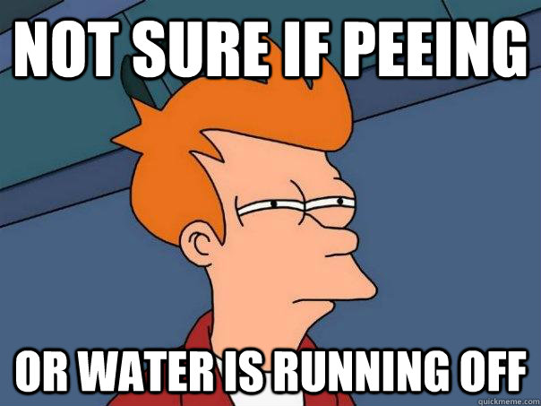 not sure if peeing or water is running off  Futurama Fry