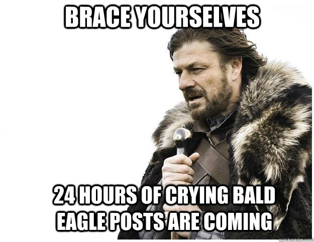 Brace yourselves 24 hours of crying bald eagle posts are coming - Brace yourselves 24 hours of crying bald eagle posts are coming  Imminent Ned