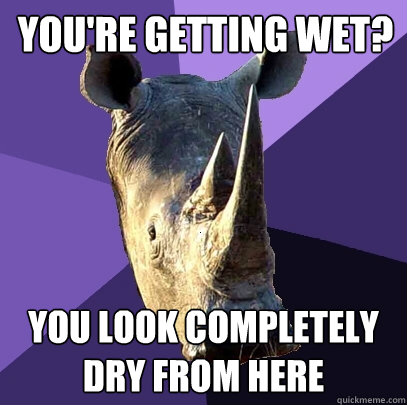 You're getting wet? You look completely dry from here  Sexually Oblivious Rhino