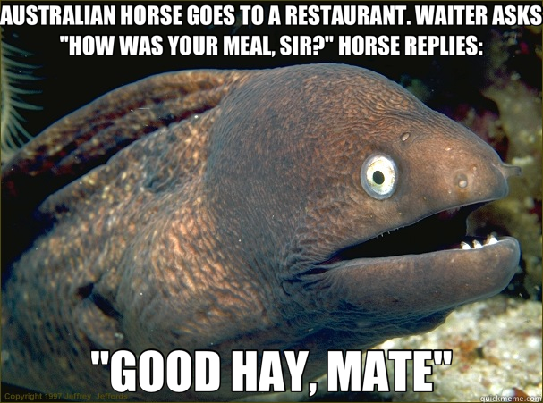 AUSTRALIAN HORSE GOES TO A RESTAURANT. WAITER ASKS 