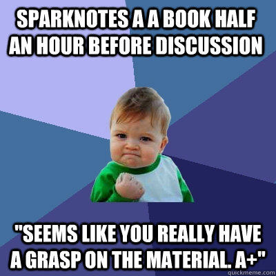 Sparknotes a a book half an hour before discussion 