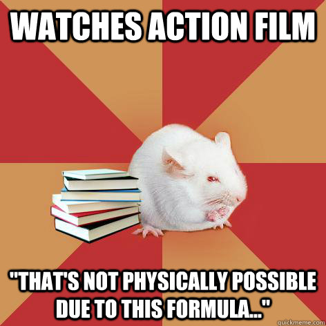 Watches action film 