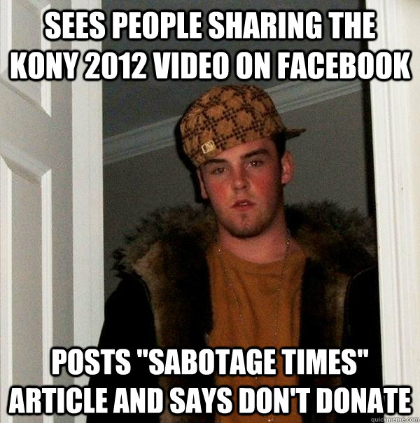 Sees people sharing the Kony 2012 video on facebook Posts 