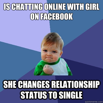 is chatting online with girl
on facebook she changes relationship status to single   Success Kid