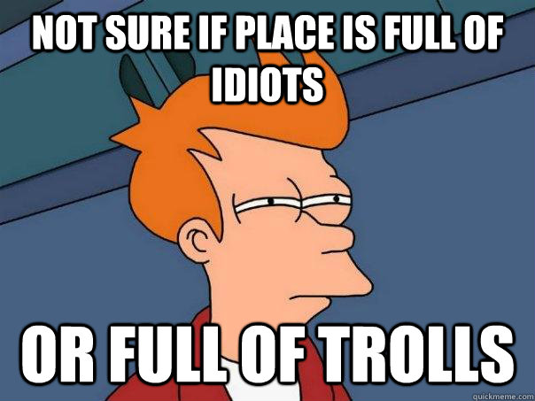 Not sure if place is full of idiots Or full of trolls  Futurama Fry