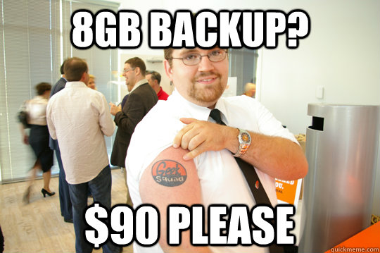 8GB Backup? $90 please  GeekSquad Gus