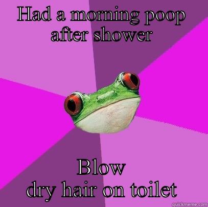 HAD A MORNING POOP AFTER SHOWER BLOW DRY HAIR ON TOILET Foul Bachelorette Frog