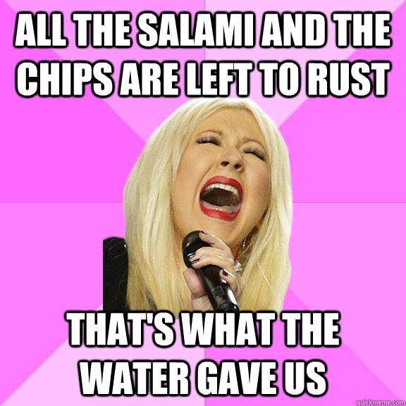 All the salami and the chips are left to rust That's what the water gave us  Wrong Lyrics Christina