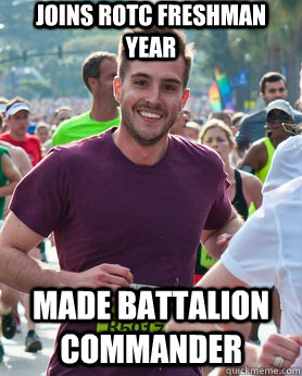 Joins ROTC freshman year made battalion commander  Ridiculously photogenic guy