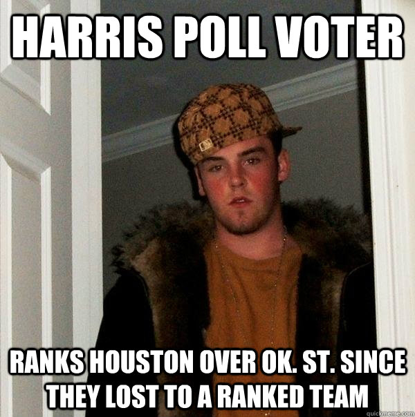 Harris poll voter ranks houston over ok. st. since they lost to a ranked team  Scumbag Steve