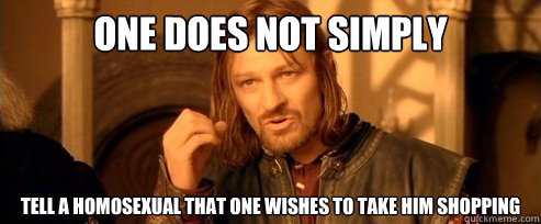 One does not simply tell a homosexual that one wishes to take him shopping  One Does Not Simply