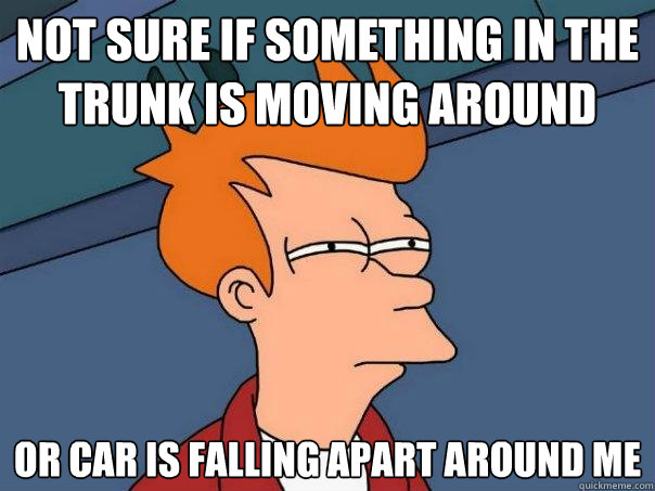 Not sure if something in the trunk is moving around Or car is falling apart around me  Futurama Fry