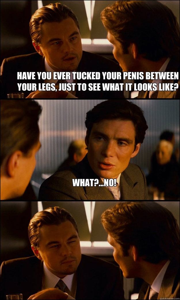 Have you ever tucked your penis between your legs, just to see what it looks like? What?...NO!   Inception