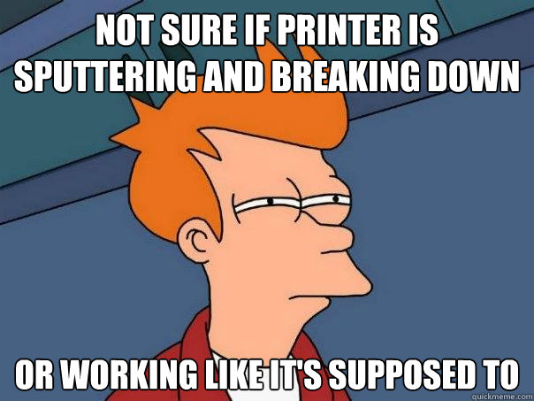 Not sure if printer is sputtering and breaking down Or working like it's supposed to  Futurama Fry