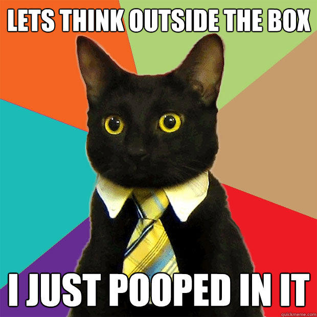 Lets think outside the box I just pooped in it  Business Cat