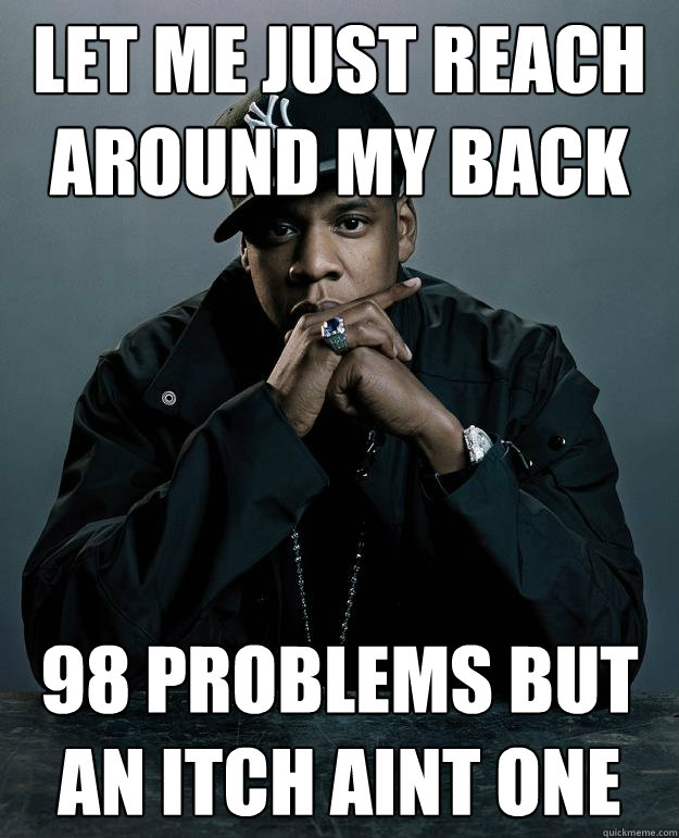 let me just reach around my back 98 problems but an itch aint one  Jay-Z 99 Problems