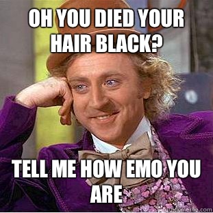 Oh you died your hair black?  Tell me how emo you are   Condescending Wonka