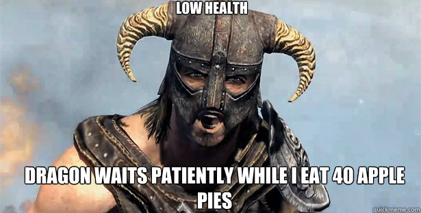 LOW HEALTH DRAGON WAITS PATIENTLY WHILE I EAT 40 APPLE PIES  skyrim