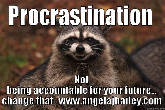 PROCRASTINATION NOT BEING ACCOUNTABLE FOR YOUR FUTURE... CHANGE THAT   WWW.ANGELAJBAILEY.COM Evil Plotting Raccoon