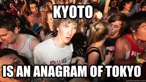 Kyoto is an anagram of tokyo  Sudden Clarity Clarence