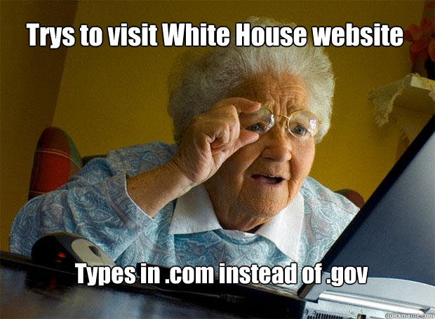 Trys to visit White House website Types in .com instead of .gov  Grandma finds the Internet