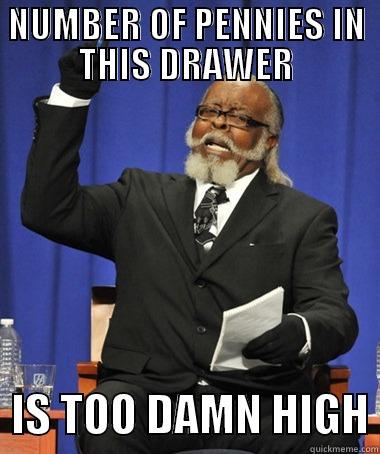 NUMBER OF PENNIES IN THIS DRAWER   IS TOO DAMN HIGH The Rent Is Too Damn High