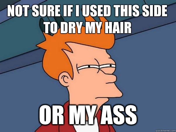 Not sure if I used this side to dry my hair Or my ass - Not sure if I used this side to dry my hair Or my ass  Futurama Fry