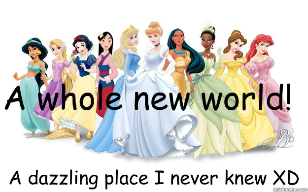 A whole new world! A dazzling place I never knew XD  disney princesses