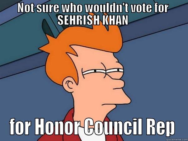 NOT SURE WHO WOULDN'T VOTE FOR SEHRISH KHAN FOR HONOR COUNCIL REP Futurama Fry