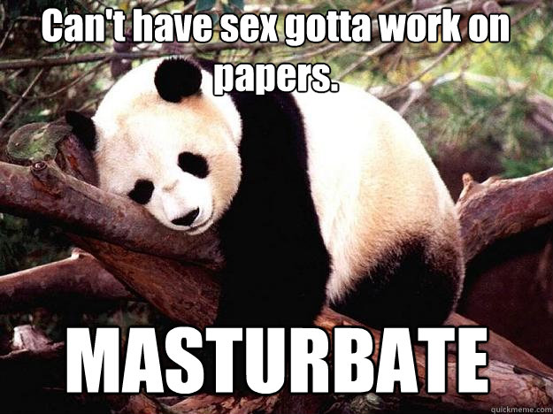 Can't have sex gotta work on papers. MASTURBATE  Procrastination Panda