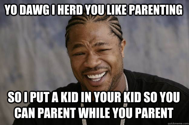 Yo Dawg i herd you like parenting So I put a kid in your kid so you can parent while you parent  Xzibit meme