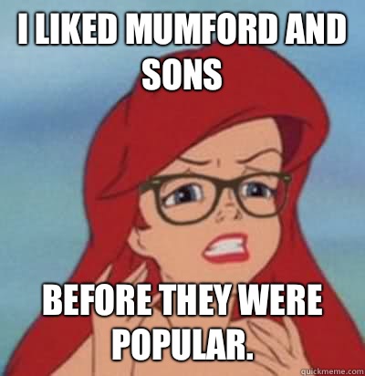 I liked Mumford and Sons Before they were popular.   Hipster Ariel