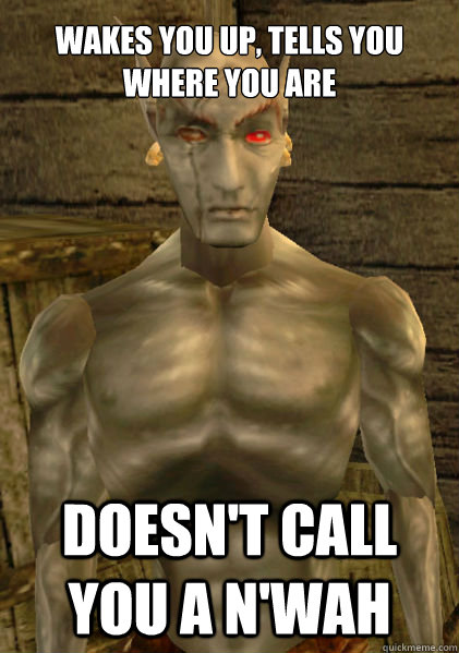 Wakes you up, tells you where you are Doesn't call you a N'wah - Wakes you up, tells you where you are Doesn't call you a N'wah  Morrowind Savior