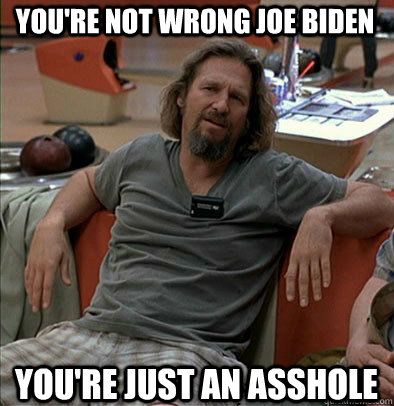 You're not wrong Joe Biden You're just an asshole  The Dude