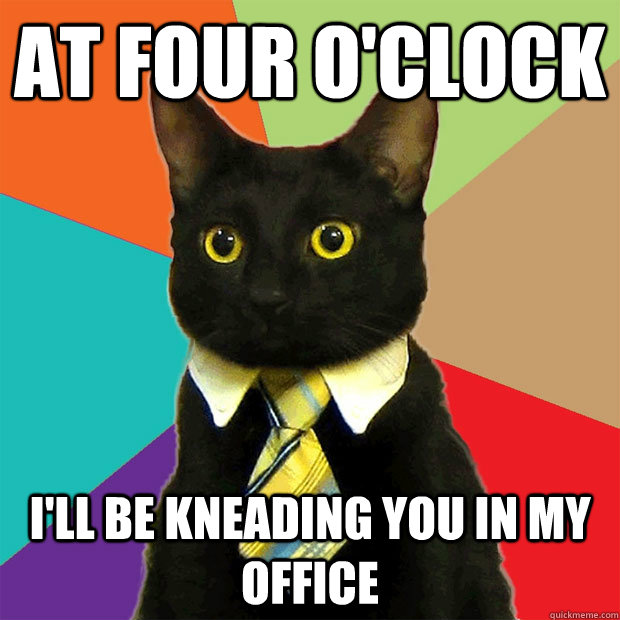 at four o'clock I'll be kneading you in my office  Business Cat