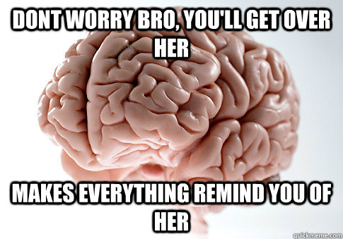 DONT WORRY BRO, YOU'LL GET OVER HER MAKES EVERYTHING REMIND YOU OF HER  Scumbag Brain