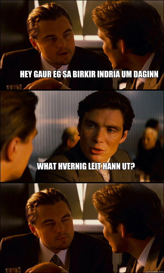 Hey gaur eg sa birkir indriða um daginn what hvernig leit hann ut?  - Hey gaur eg sa birkir indriða um daginn what hvernig leit hann ut?   Inception