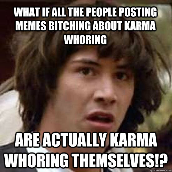 What if all the people posting memes bitching about karma whoring are actually karma whoring themselves!?  conspiracy keanu