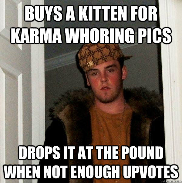 BUYS A KITTEN FOR KARMA WHORING PICS DROPS IT AT THE POUND WHEN NOT ENOUGH UPVOTES - BUYS A KITTEN FOR KARMA WHORING PICS DROPS IT AT THE POUND WHEN NOT ENOUGH UPVOTES  Scumbag Steve