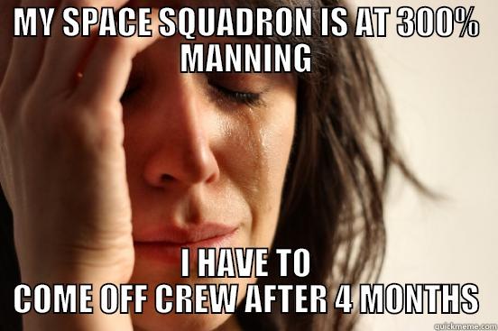 MY SPACE SQUADRON IS AT 300% MANNING I HAVE TO COME OFF CREW AFTER 4 MONTHS First World Problems