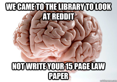 We came to the Library to look at Reddit Not write your 15 page Law paper  Scumbag Brain