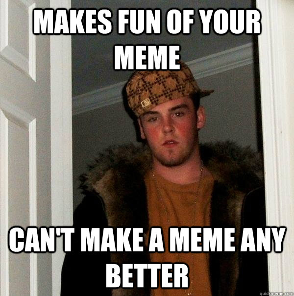 Makes fun of your meme Can't make a meme any better  Scumbag Steve