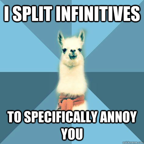 I SPLIT INFINITIVES TO SPECIFICALLY ANNOY YOU - I SPLIT INFINITIVES TO SPECIFICALLY ANNOY YOU  Linguist Llama