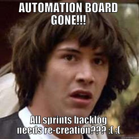 AUTOMATION BOARD GONE!!! ALL SPRINTS BACKLOG NEEDS RE-CREATION??? :( :( conspiracy keanu