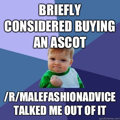 Briefly considered buying an ascot /r/malefashionadvice talked me out of it  Success Kid