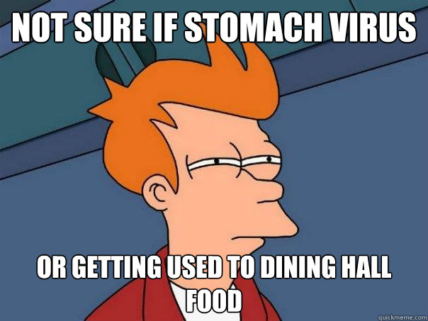 Not sure if stomach virus or getting used to dining hall food  Futurama Fry