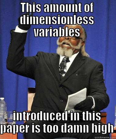 THIS AMOUNT OF DIMENSIONLESS VARIABLES INTRODUCED IN THIS PAPER IS TOO DAMN HIGH The Rent Is Too Damn High